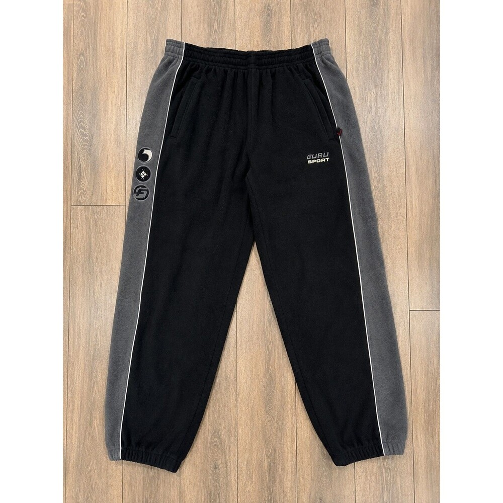 Vintage FUBU Sport Mens XXL Black Gray Fleece Track Pants Baggy Y2K Hip Hop